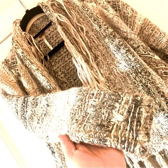 FREE PEOPLE Fringed Alpaca SOFTEST Wool Small Open Front long sleeved Sweater - Picture 13 of 14